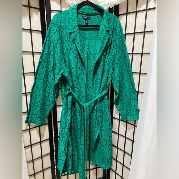 Torrid GREEN Lace TRENCH COAT, WITH TIE BELT, WOMEN PLUS SIZE 5X (28) - Picture 6 of 10